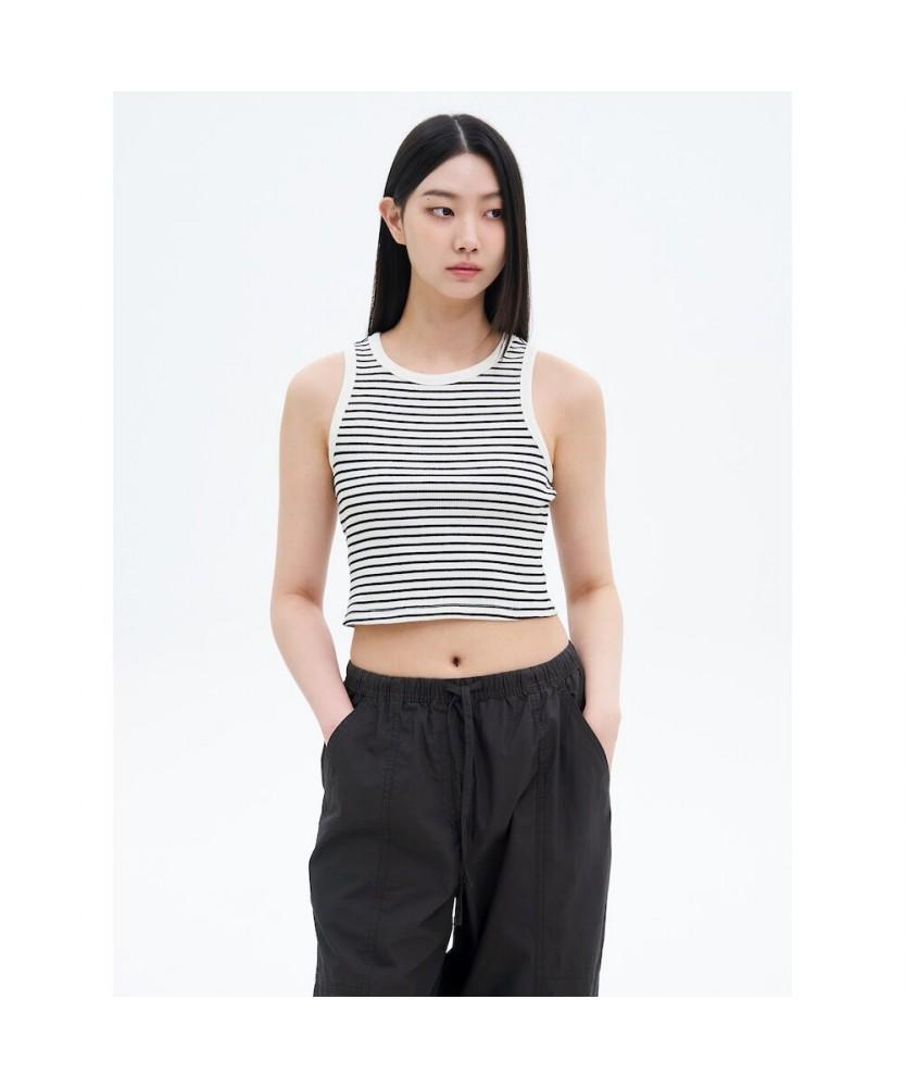 8Seconds Striped Semi-Crop Tank Top Ivory Ivory/S