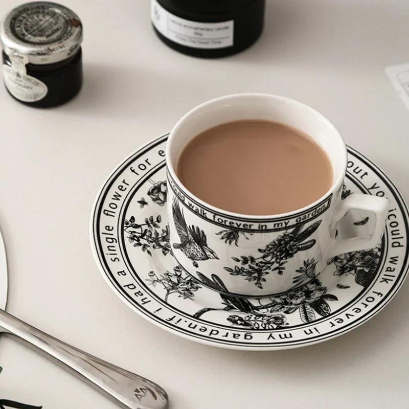 Vintage Elegant Ceramic Coffee Cup and Saucer Set Chic Bird Flower Exquisite Water Cup Home Afternoon Tea Dessert Tray Gift Box