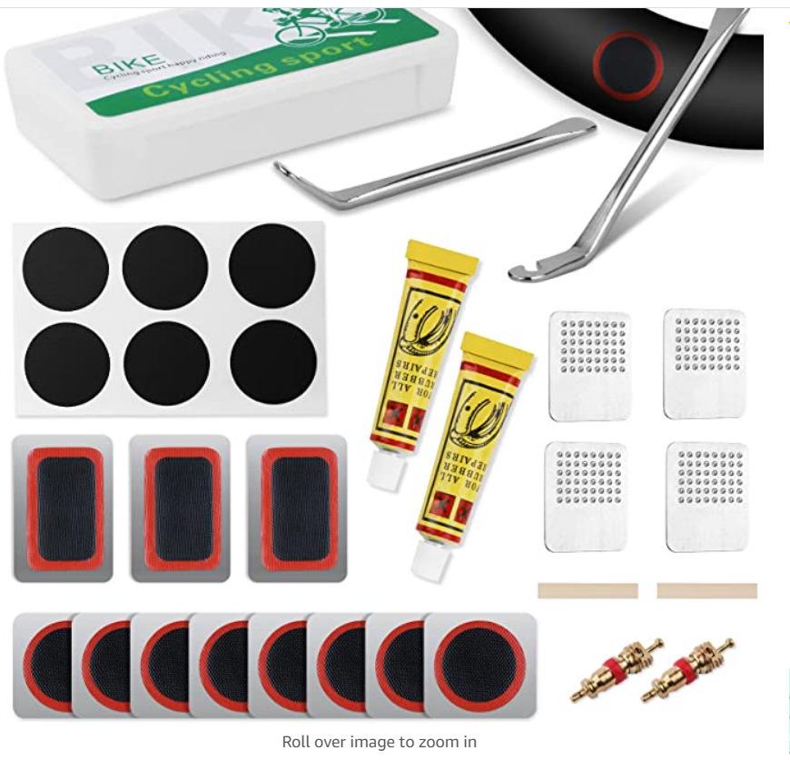 Bicycle Tire Repair Kit with Cold Patch, Glue, and Lever Tools
