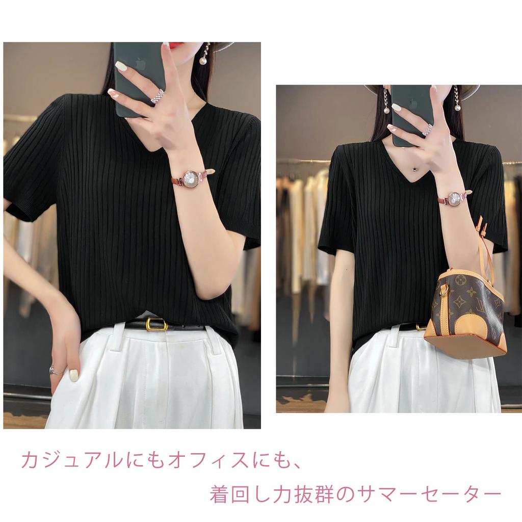 Wowcarbazole Summer Short Ribbed Knit Cool Solid Perfect for Summer Women's Sweater, Sleeve, V-Neck, Top, Top, Stylish, Cute, Color, Simple,