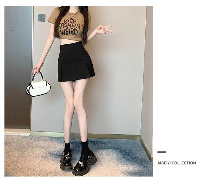 Black A-line Mini Skort for Women - Versatile, High-end Spring/Summer 2024 Fashion.