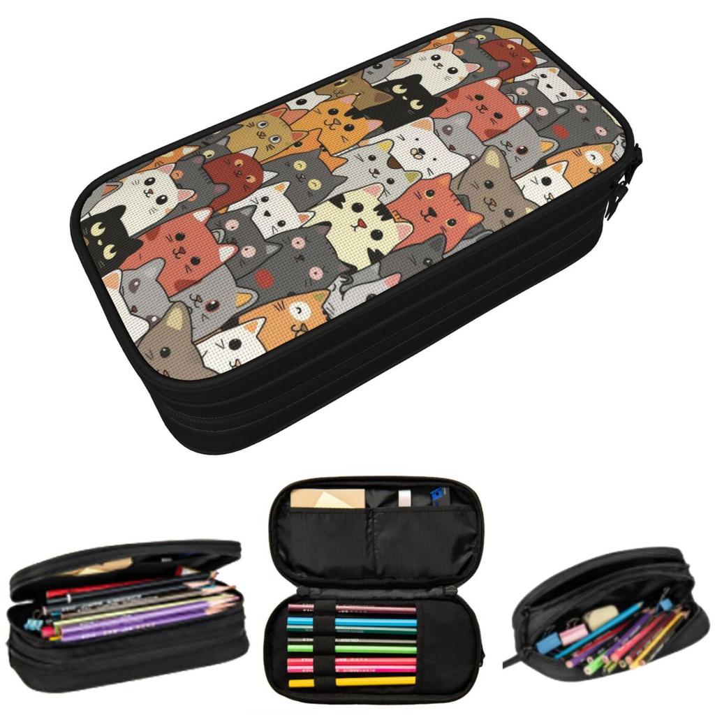 Pink Cute Cats Lovely Kitten Pattern Pencil Case for Kids School Pen Box Pencil Bag Stationery Supplies Pen Holder Bag