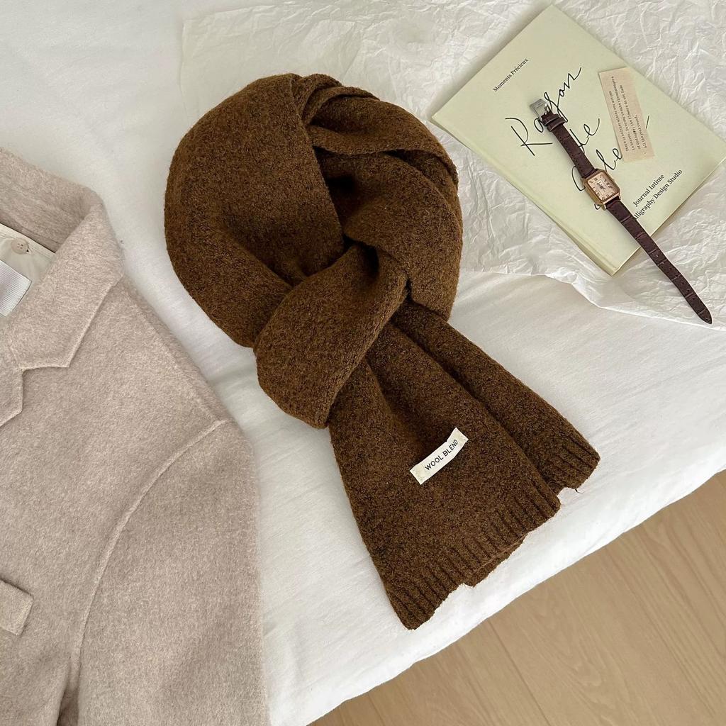 Including short scarves, women's new winter warm knitted wool, solid color versatile neck protection, small scarves, men's