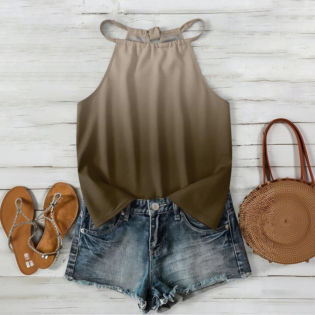 Damen ärmelloses Tanktop im Bohemian-Stil mit Farbverlaufdruck, lässig locker geschnitten, Sommer-Oberteil Weste Bluse für den täglichen Gebrauch