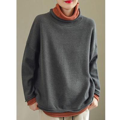 Maglione Lavorato a Maglia Autunno Inverno da Donna Taglie Forti Finto Due Pezzi Ampio Dolcevita Pullover Maglietta Base Top Casual