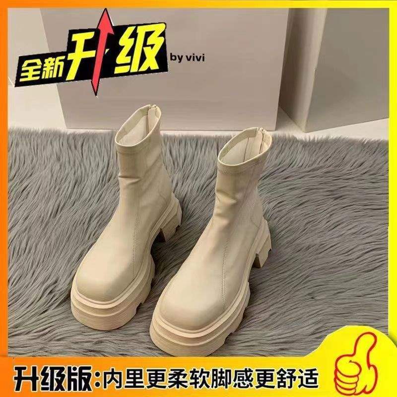 South Korea's original thick-soled white square-headed Martin boots women's shoes 2025 new summer thin spring autumn and winter short boots