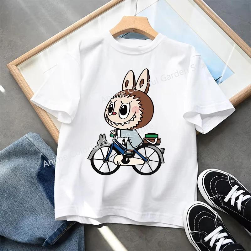 Labubu T-shirts Children Cartoon Cute Short Sleeved Shirt Boys Girls Summer Travel Fashion Clothing White Kids Clothes