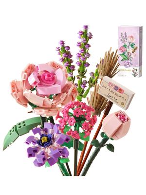 3 Types of Assembled Bouquet Blocks DIY Flower Block Toy Set Home Decoration Holiday Gift Birthday Gift (vase Not Included)