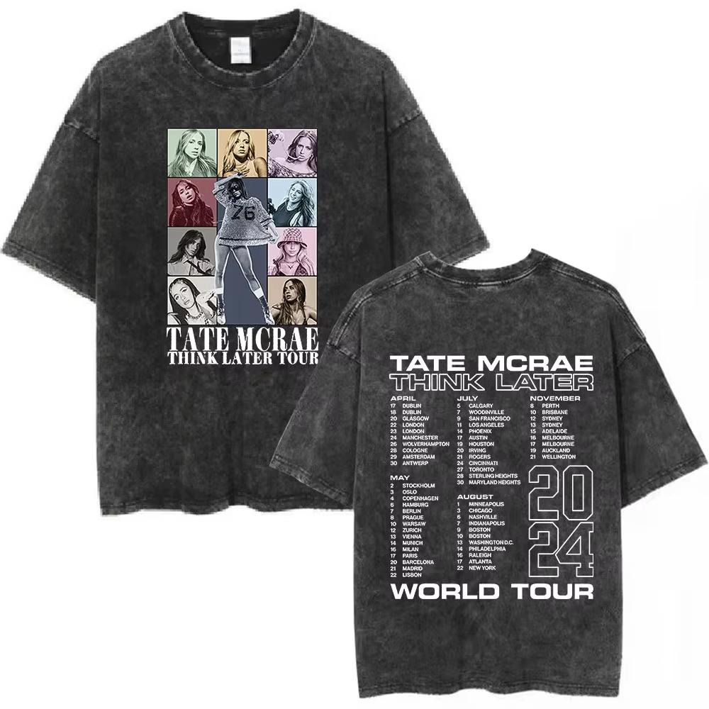 

Трендовая футболка Tate Mcrae Greedy Album Tour Merch для мужчин и женщин, винтажная потертая футболка с коротким рукавом, свободный повседневный топ S