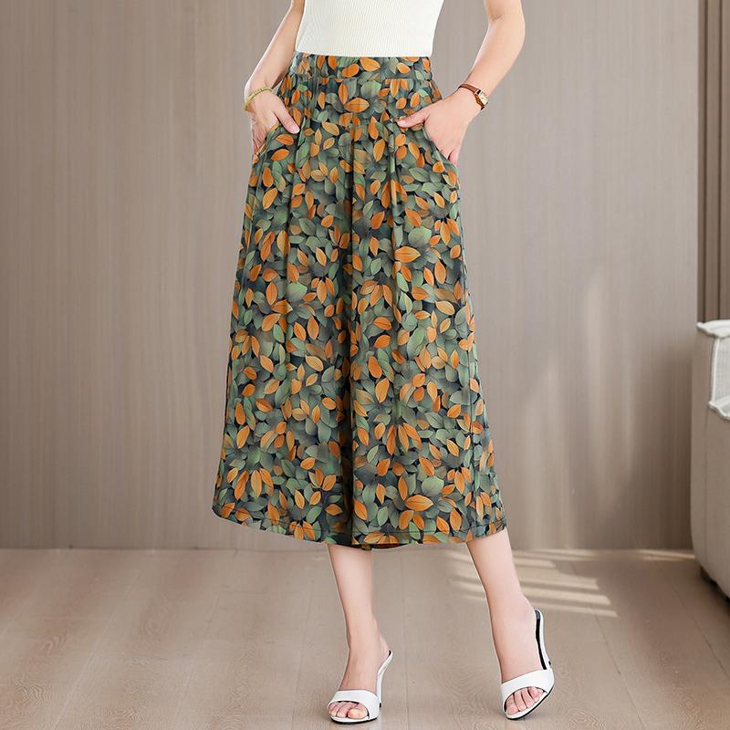 Plus Size Summer Women's Wide Leg Pants High Waist Loose Vintage Clothes Elastic Waist Casual Pants