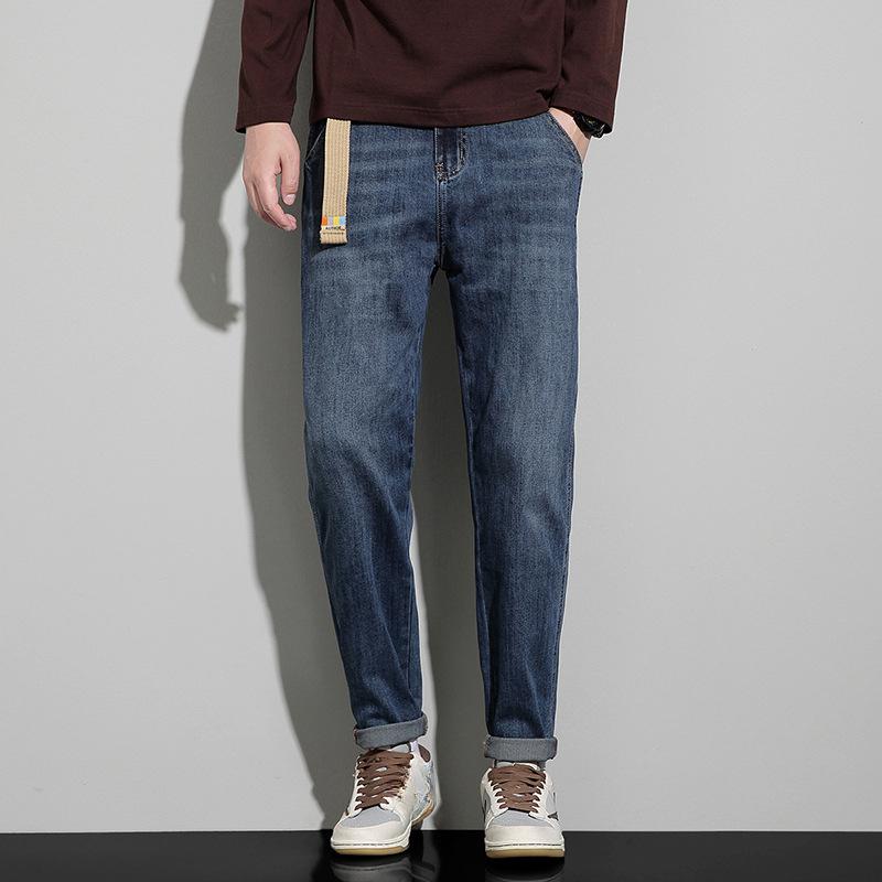 

Loose Men s Straight Leg Jeans Autumn Winter Workwear Style High Street Long Trousers Trendy New Hot Sale of The Season Male Den M темно-синий