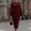 Women's Mesh Sleeve Bodycon Dress Fitted Evening Gown for Formal Events