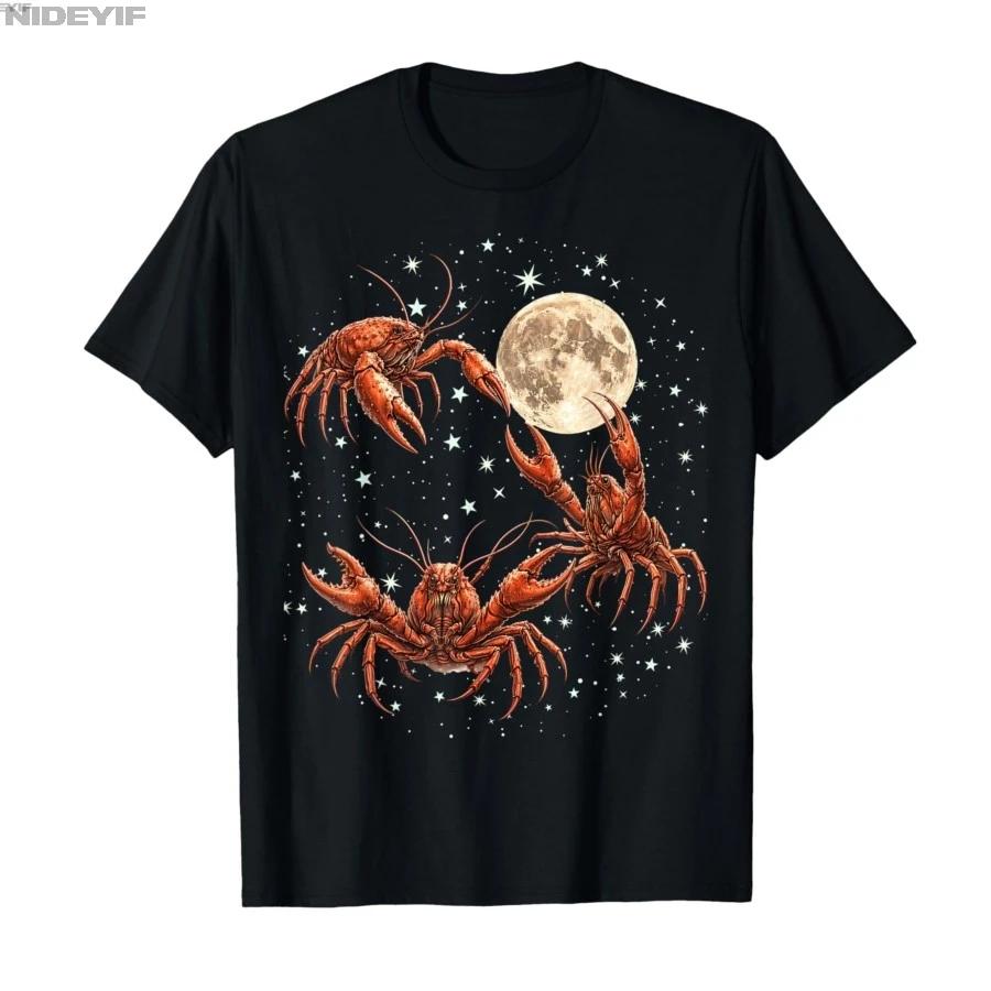 Three Crawfish Moon Retro Southern Galaxy Space Animal Tshirt For Men Women 100 Cotton T Shirts Short Sleeve Tops 04243 S