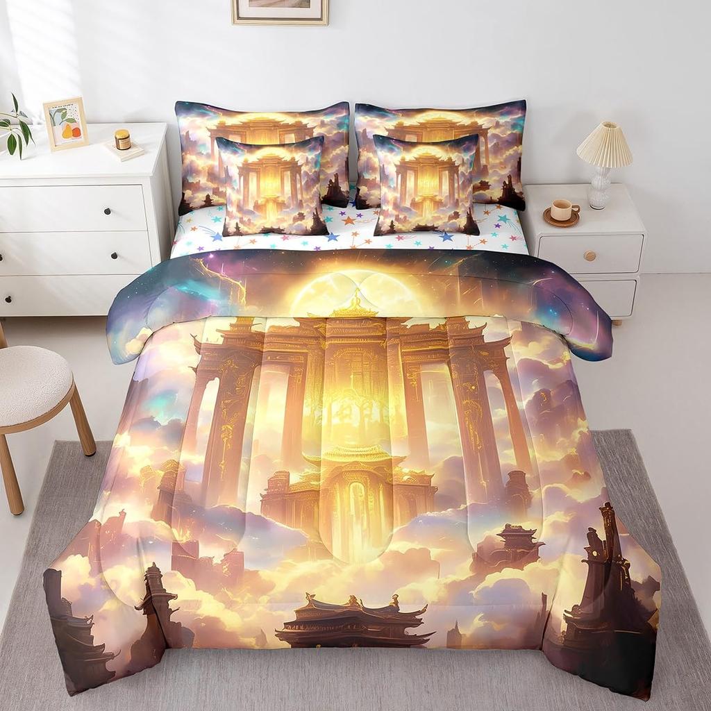 Ancient Chinese Architecture Duvet Cover for Teens Adults Quilt Covers Lightweight Down 2 Pillowcases 1 Duvet Cover No Comforter