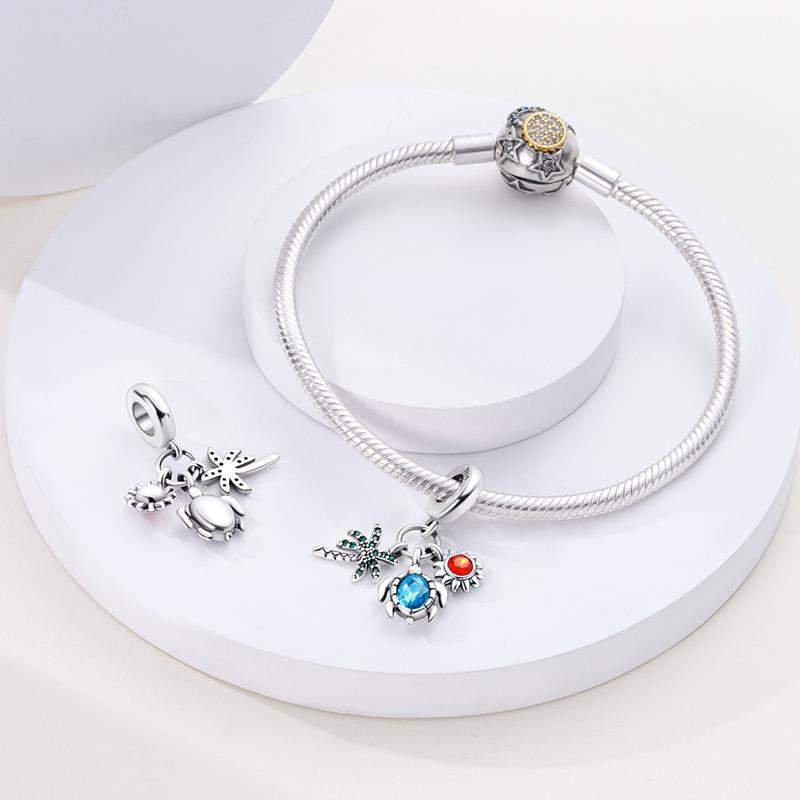 100% Real Prata-Banhado Ocean Series Tartaruga Caranguejo Sereia Charms Contas Fit Original Diy Pulseiras Bangles Jóias Presentes