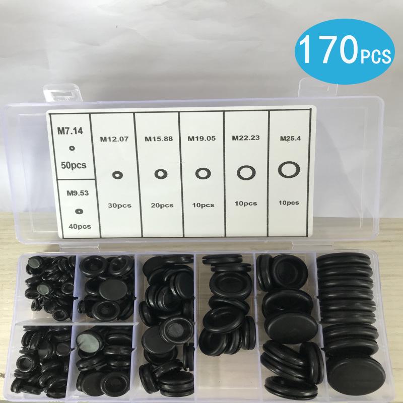 170 darabos fekete gumigyűrű készlet vezetékvédelemhez