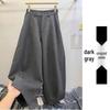 European-Style Petite Dark Grey Wool High-Waisted Casual Trousers for Women