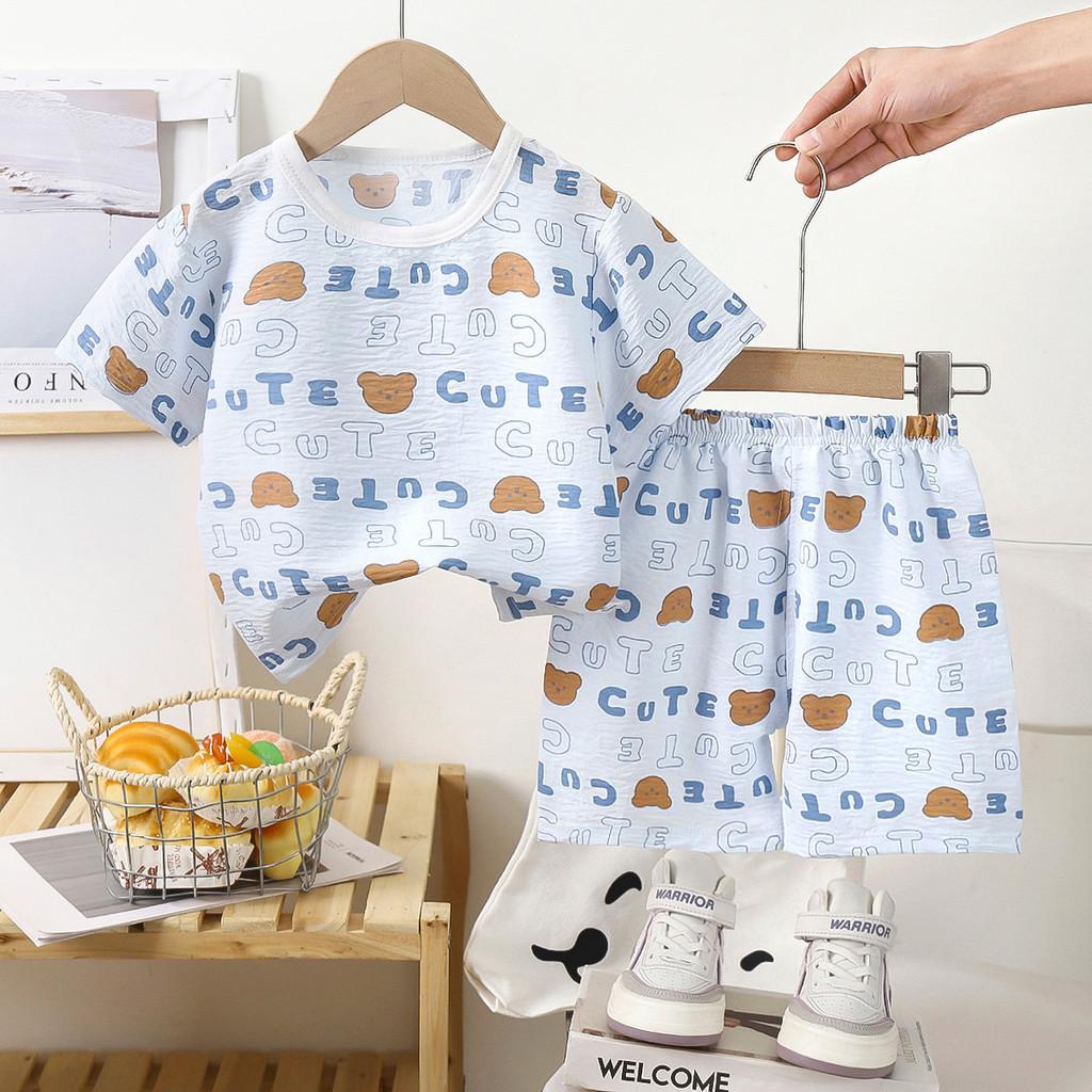 Summer Dinosaur Cartoon Boys Girls Short Sleeve Shorts Set With Soft Cotton For Toddler Play