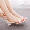 Fashion Round Toe Large Size Clear Heels Female Sandal Buckle Strap Comfort Shoes for Women Shallow Mouth Big Girls Block Low Beige Scan
