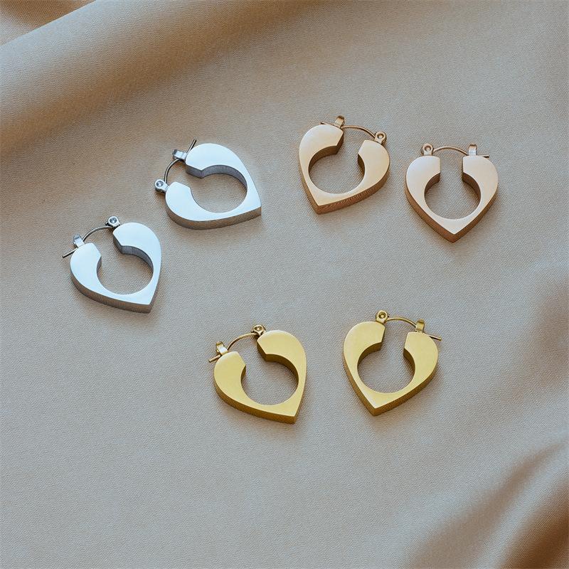 Gold Plated Heart Hoop Earrings Stainless Steel