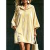Autumn Winter Velvet Hooded Dress Half Zip 3/4 Sleeve Pocket Long Sweatshirt Dress Women Casual Hoodie Midi Dress