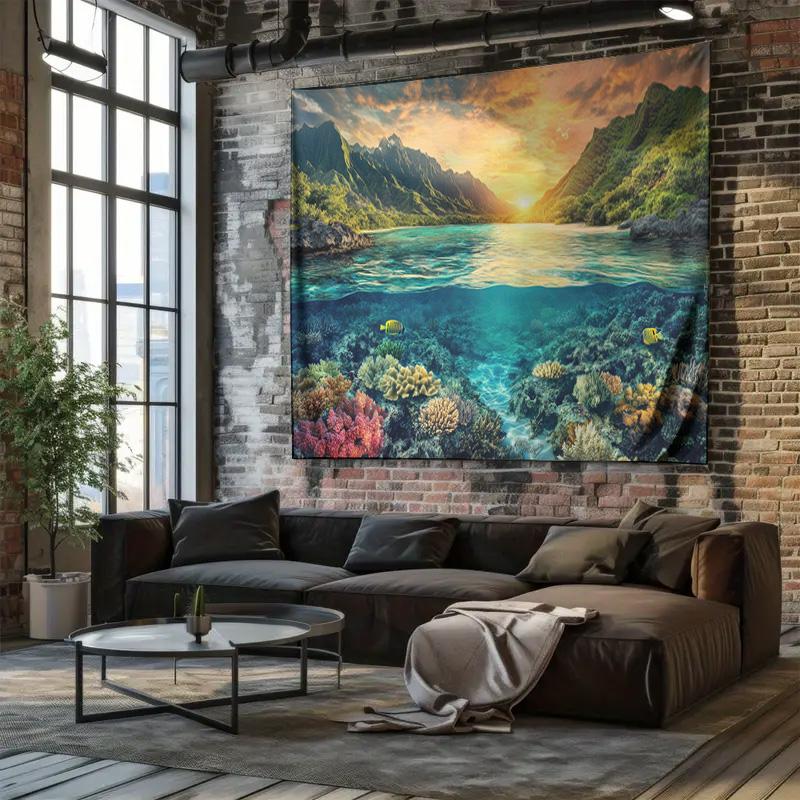 Unterwasser-Korallenparadies Wandbehang Natürliche Meereslandschaft Wandteppich