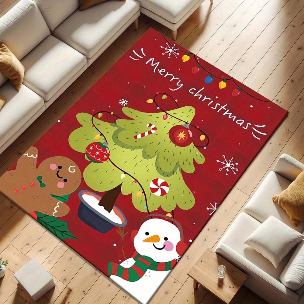 1pc Christmas Themed Rug, Gingerbread Man Snowman and Christmas Tree Print, Bedside Carpet, Non slip Laundry Room Mat, Machine Washable Wate