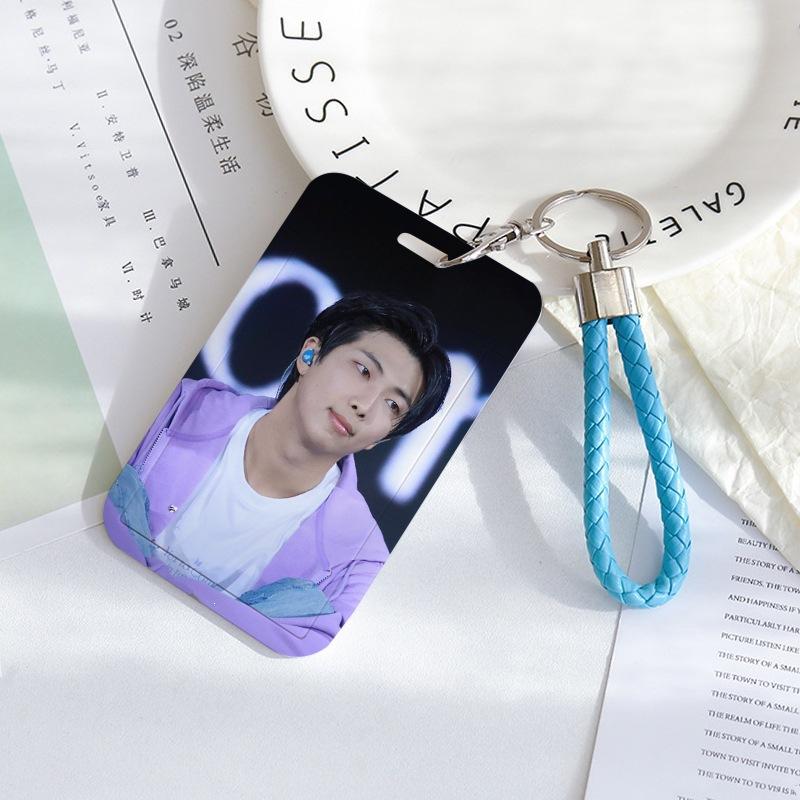 BTS Sliding Photocard Holder, Protective ID Badge Card Case with Braided Keychain Strap, Student Campus Bus Meal Card Protector Merch for ARMY