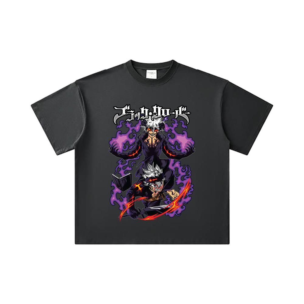 260 GSM Double Yarn 32 Count 100% Cotton Black Clover V1 Asta Print Unisex Heavy Cotton T Shirt