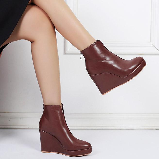  Fashion Chelsea Boots Women Wedges Heel Platform Casual Zipper Slip On Short Boots