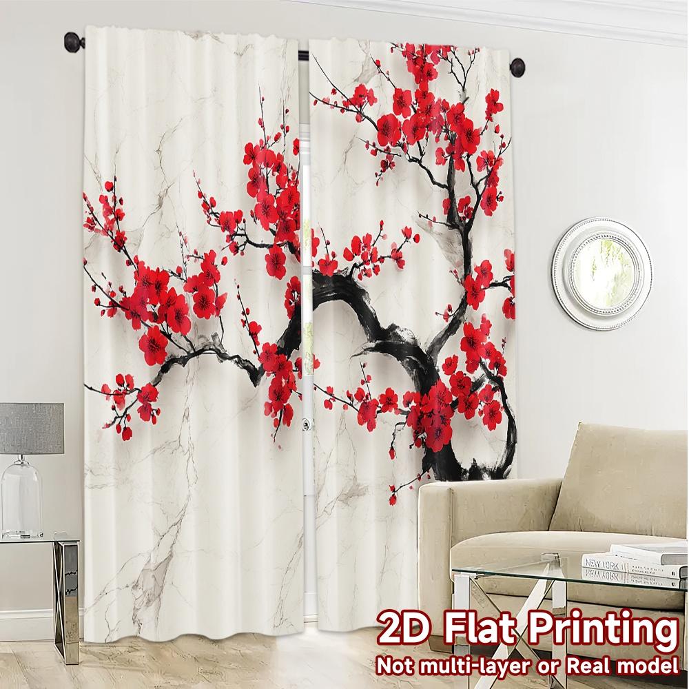 Flat Printing Jit Curtains Without Rod Cherry Blossom Drapes Chic Polyester Decorations Curtain Set Of 2 Made Washable