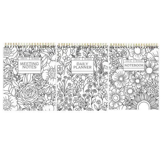 Color-In Spiral Notebook And Daily Planner Meeting Notes Coloring Book Floral