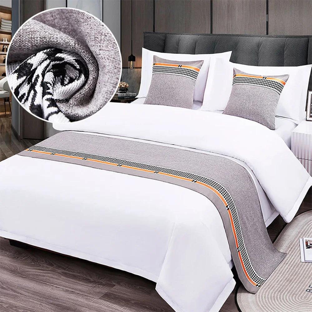 Nordic Cotton Linen Bed Runner Luxury Printing Embroidery Bed Flag Throw for Hotel Home Wedding Bedding Decor Bed Tail Towel
