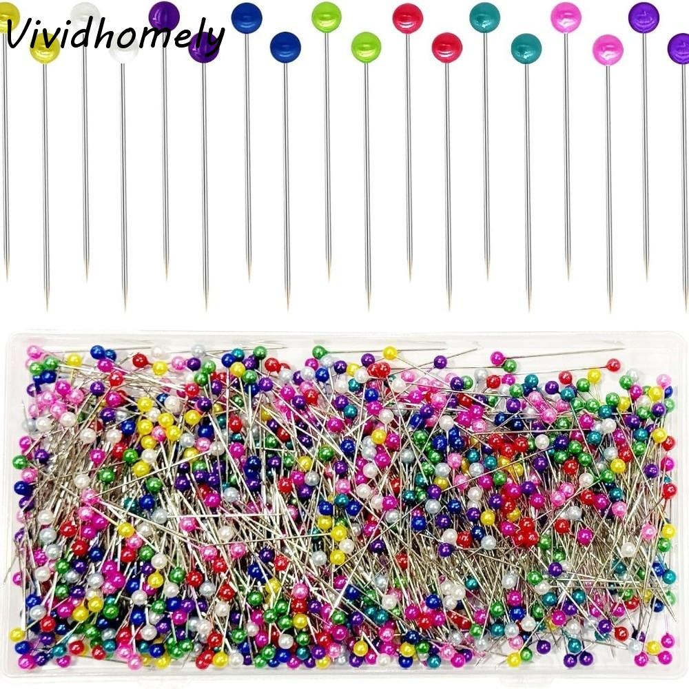 600PCS/BOX Multicolor Quilting Pins Straight Push Professional Straight Pins Round Head DIY Corsage Stick Pin Fabric Sewing