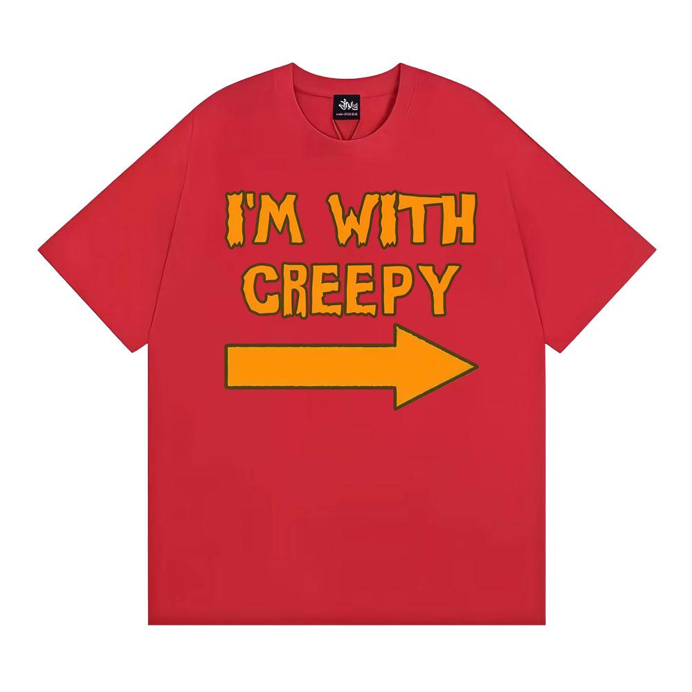 Im with Creepy Funny Halloween Graphic T Shirt Unisexs Clothing Retro Fashion Harajuku Tshirt Casual Cotton Tees Streetwear L
