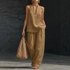 Completo Due Pezzi Estivo da Donna Senza Maniche con Spalle Cadenti Ampio, Pantaloni a Gamba Larga Casual, Outfit alla Moda