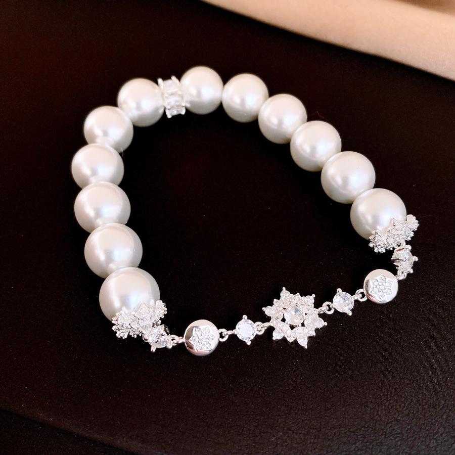 French temperament zircon flower beaded pearl bracelet bracelet exquisite versatile retro jewelry women