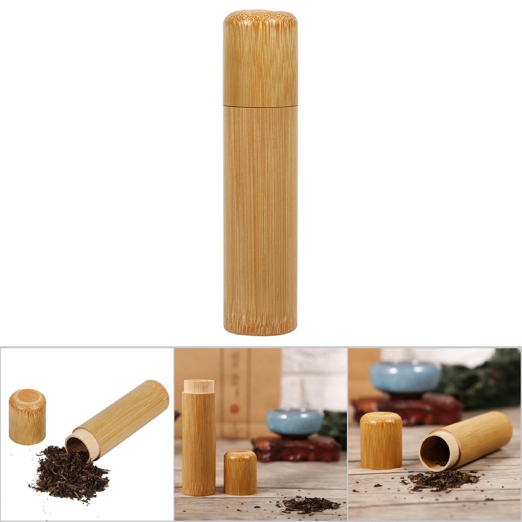 1Pc Round Shape Portable Handmade Natural Bamboo Tea Jar Storage Holder Container Box Home Use