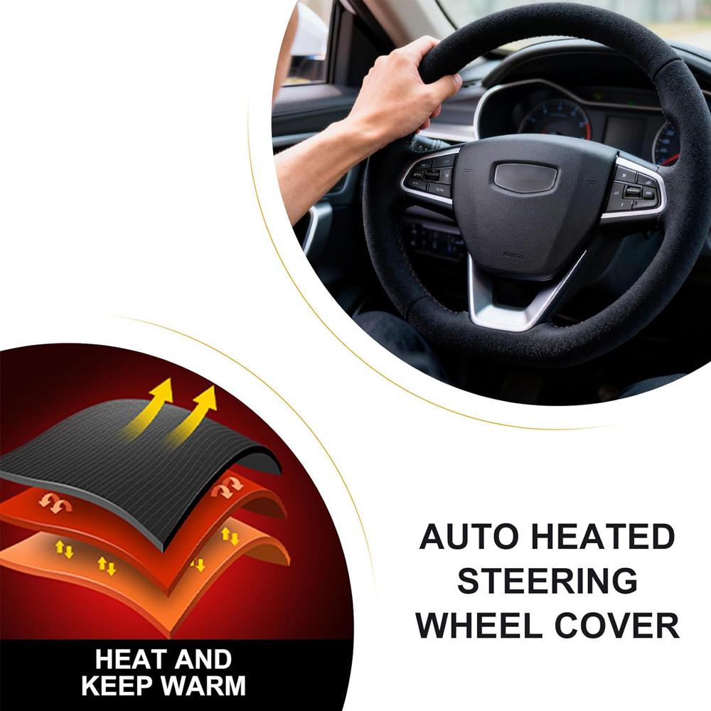 Poignée chauffante universelle 12V Hiver Chauffage électrique Couvre-volant de voiture Chauffage rapide en 3 minutes Couvercle antidérapant Pour l'hiver