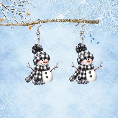 European and American Snowman Acrylic Earrings - Cute Christmas Cartoon Style