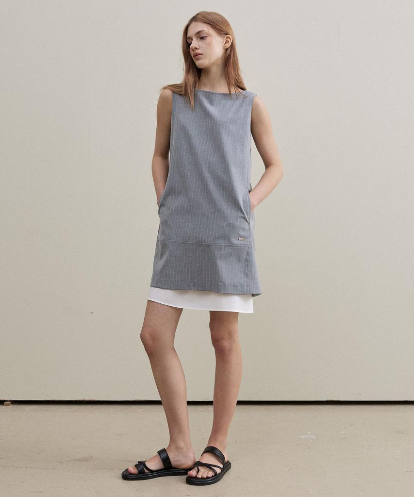 ARTID Boat Neck Layered Mini Dress_Grey