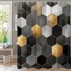 1Pc Black And Gold Geometric Print Shower Curtain Partition Privacy Hanging Curtain With 12 Hooks Multiple Size Machine Washable