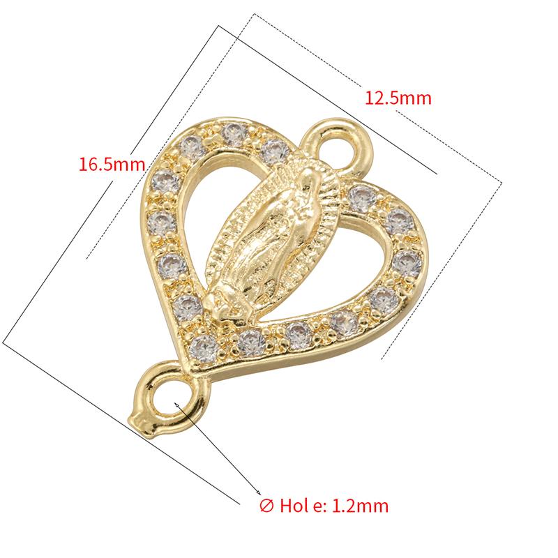 ZHUKOU Golden-plated Brass Catholic Virgin Mary Pendant Crafts Double Holes DIY Bracelet Necklace Accessories