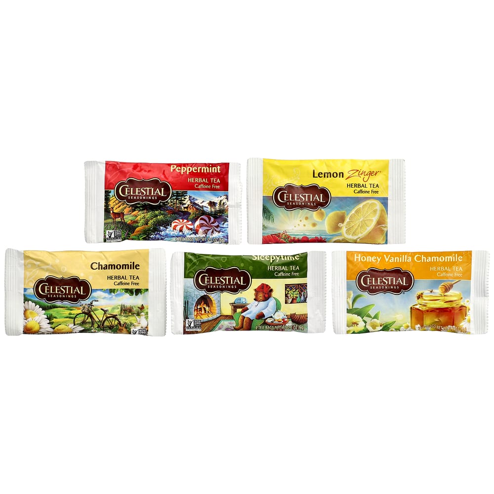 Celestial Seasonings Herbal Tea Sampler, Caffeine-Free, 5 Flavors, 18 Tea Bags, 30g (1.0oz)