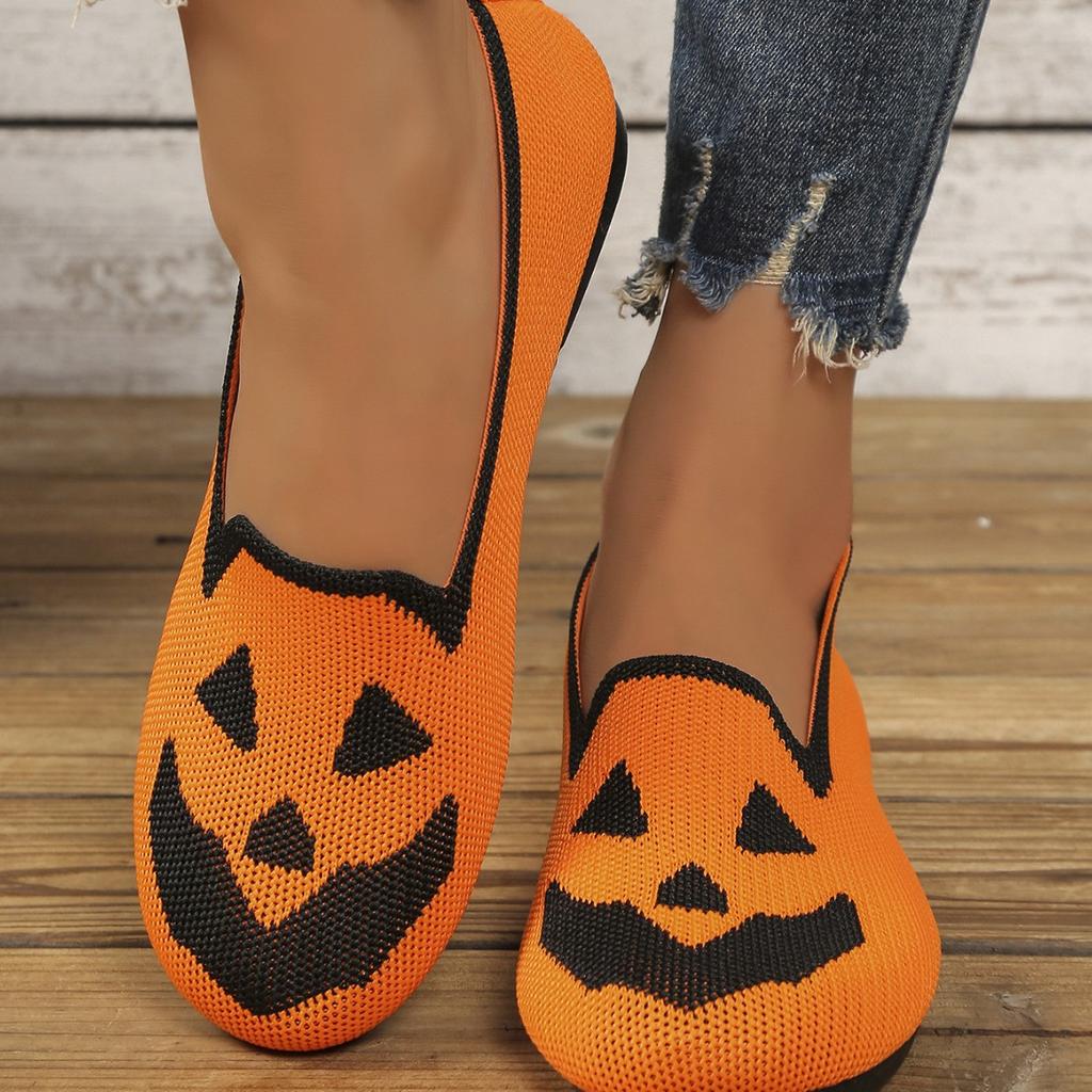 New women's Halloween pumpkin print breathable flight woven galoshes TEMU hair