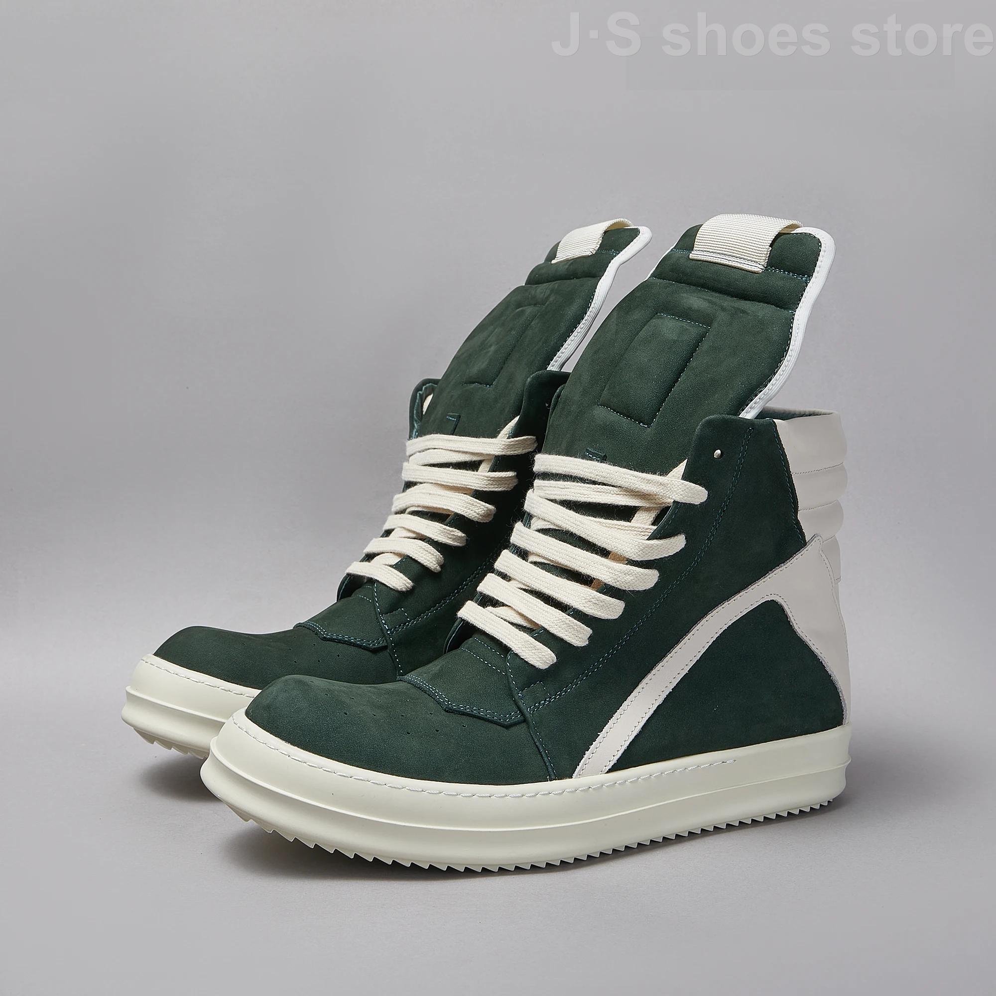 

R-o Уличная мужская обувь Темно-зеленые замшевые ботинки Высокие повседневные туфли Ретро дизайн Женские кроссовки Кожаная молния Кожа коровы Ботильоны 48 зелёный