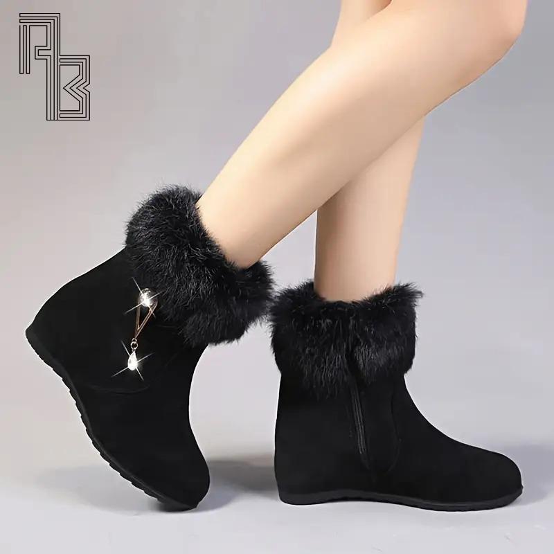 Plush Snow Boots for Women, Winter Thick Cotton Boots with Increased Height Inside, and Plush Warm Short Boots