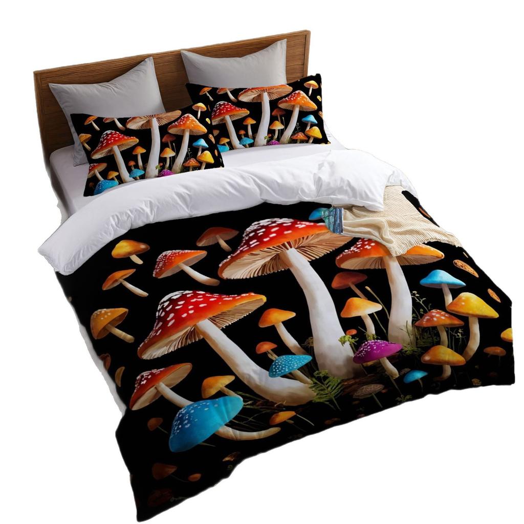 Mushroom Plant Three-Piece Quilt Cover 3D Digital Printing Quilt Cover Bedding Home Textiles
