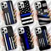 Police Styled Thin Blue Line Flag Phone Case For iPhone 17 Air 16 Pro Max 15 14 Plus 12 13 Soft Shell Cover Coque