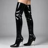 Botas de coxa alta sexy fetiche botas longas 12cm salto alto extremo sobre o joelho brilhante fosco patente couro do plutônio botas femininas